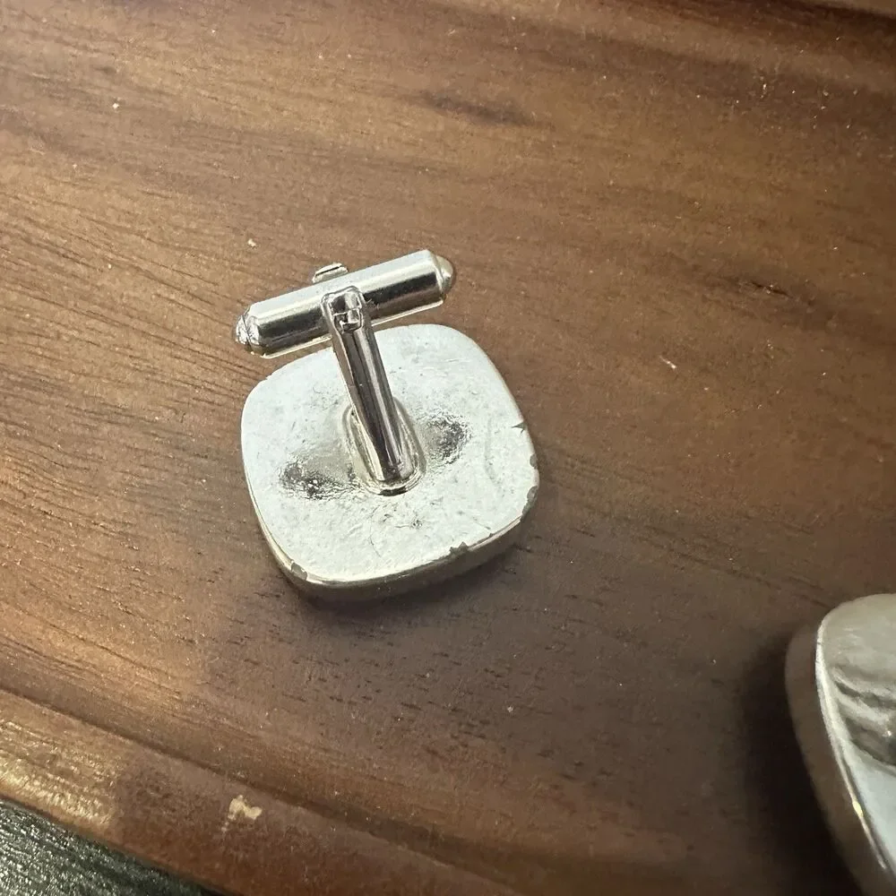 Vintage Hickok Silver Tone Black Elephant Pink Enamel Cuff links MCM USA